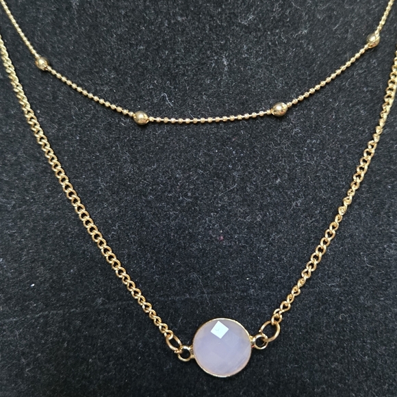 Rose Quartz Natural Beveled Pendant Gold Layered Necklace 8"/16" - Picture 5 of 6